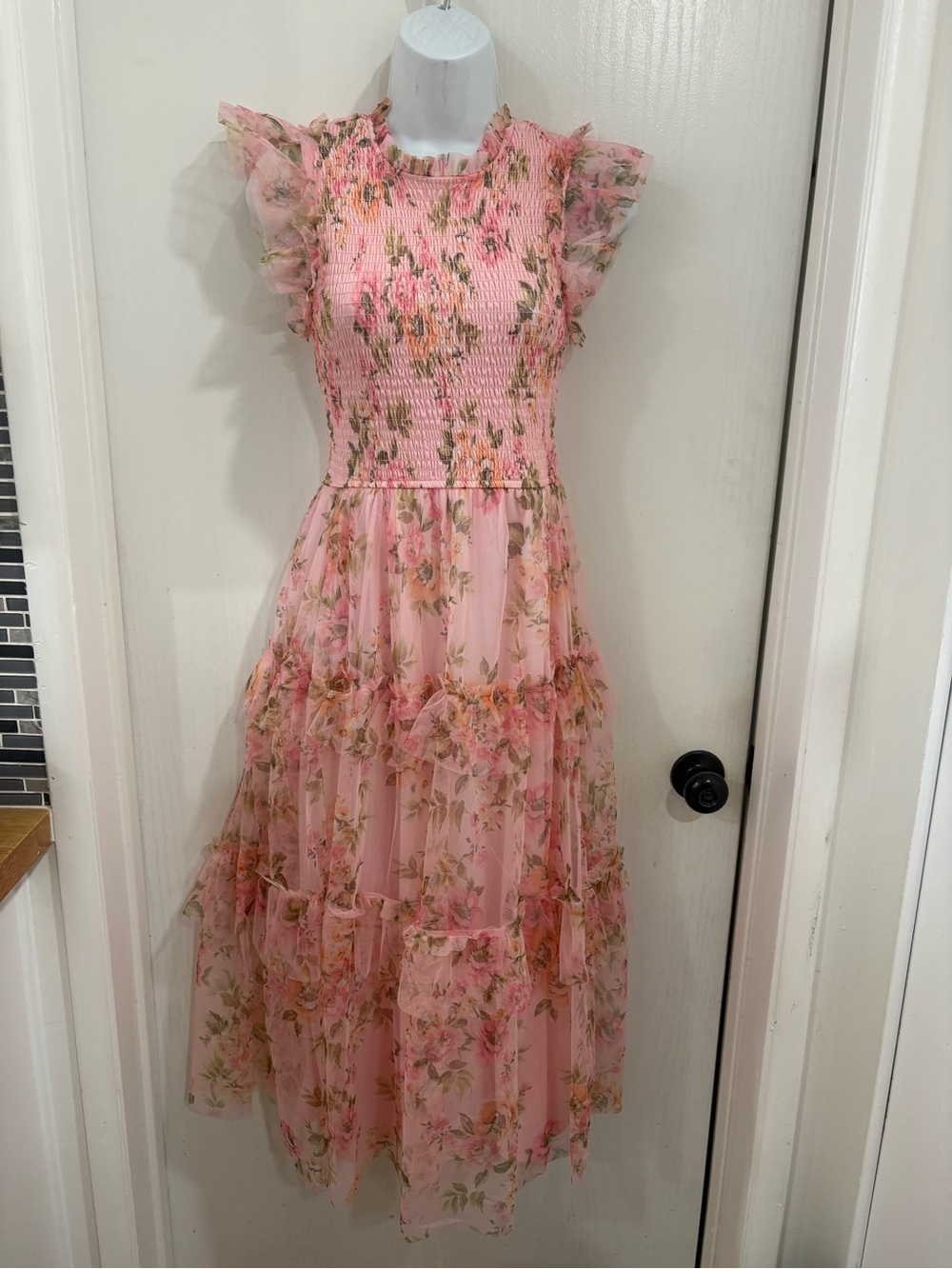 Blu Pepper Pink Floral Ruffle Maxi Dress